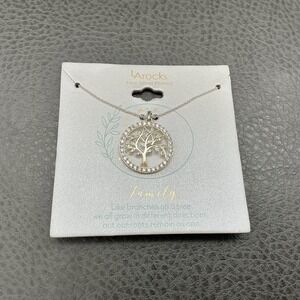 LArocks Family Tree of Life Pendant Necklace‎ 18in Silver Plated Cubic Zirconia